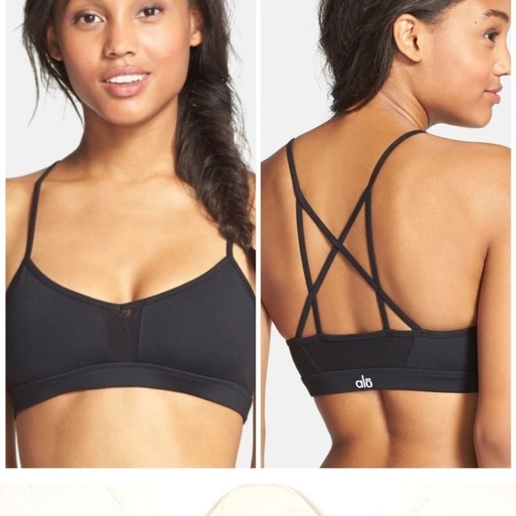ALO Yoga Other - ALO YOGA Black Goddess Strappy Mesh Panel Crisscross Back Yoga Sports Bra